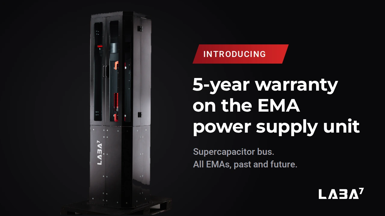 LABA7 EMA damper test system with a 5-year warranty on its power supply unit (supercapacitor bus)