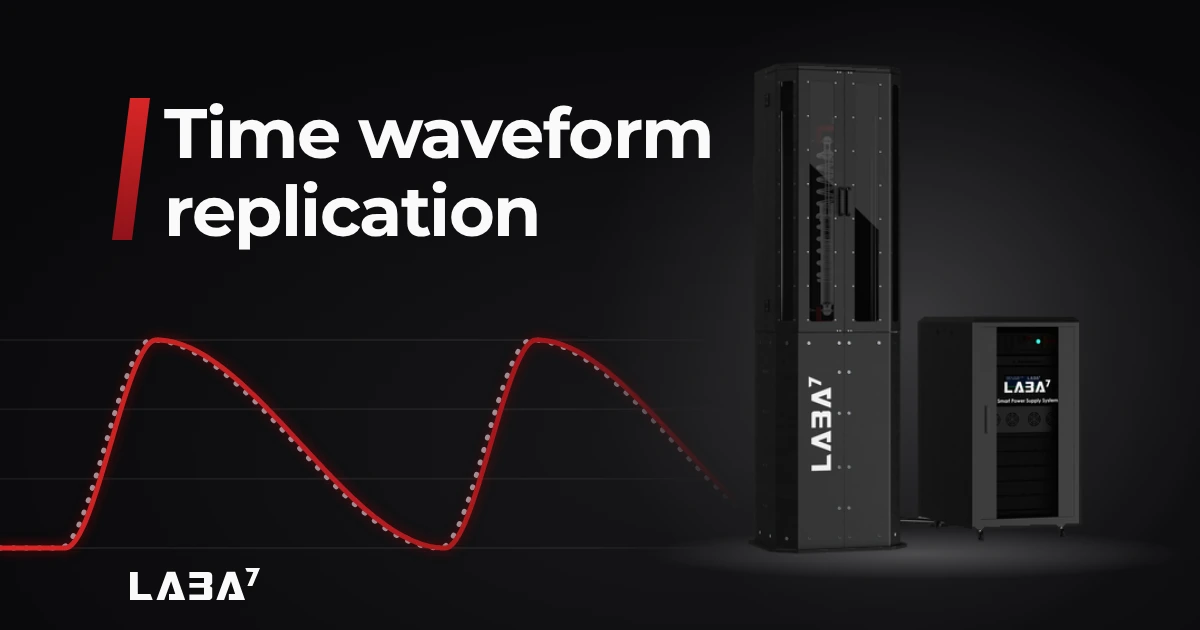Time waveform replication: the original waveform (dotted) and the executed waveform (red) next to the LABA7 EMA